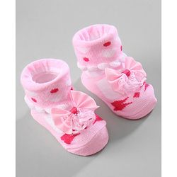 Cute Walk by Babyhug Ankle Length Socks Bow Applique Pack of 3 - Red & Yellow