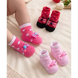 Cute Walk by Babyhug Ankle Length Socks Bow Applique Pack of 3 - Red & Pink