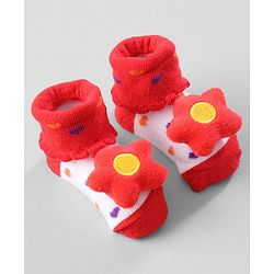 Cute Walk by Babyhug Ankle Length Socks Animal Applique Pack of 3 - Pink & Red