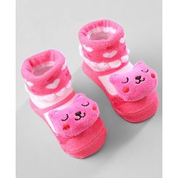 Cute Walk by Babyhug Ankle Length Socks Animal Applique Pack of 3 - Pink & Red