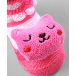 Cute Walk by Babyhug Ankle Length Socks Animal Applique Pack of 3 - Pink & Red