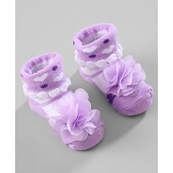 Cute Walk by Babyhug Ankle Length Socks Floral Applique Pack of 3 - Red Purple & Blue