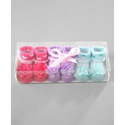 Cute Walk by Babyhug Ankle Length Socks Floral Applique Pack of 3 - Red Purple & Blue