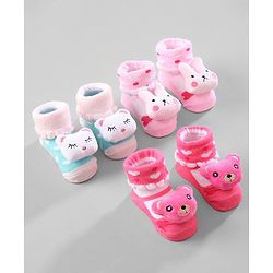 Cute Walk by Babyhug Ankle Length Socks Animal Applique Pack of 3 - Pink