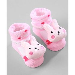 Cute Walk by Babyhug Ankle Length Socks Animal Applique Pack of 3 - Pink