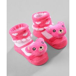 Cute Walk by Babyhug Ankle Length Socks Animal Applique Pack of 3 - Pink