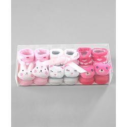 Cute Walk by Babyhug Ankle Length Socks Animal Applique Pack of 3 - Pink