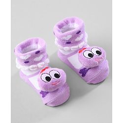 Cute Walk by Babyhug Ankle Length Socks Animal Applique Pack of 3 - Purple Red & Yellow