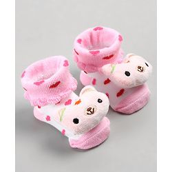 Cute Walk by Babyhug Sock Shoes with Bunny Applique -  Pink