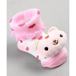 Cute Walk by Babyhug Sock Shoes with Bunny Applique -  Pink