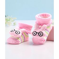 Cute Walk by Babyhug Sock Shoes with Bunny Applique - Pink