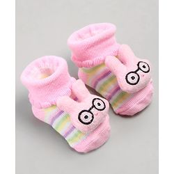 Cute Walk by Babyhug Sock Shoes with Bunny Applique - Pink