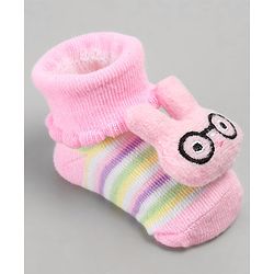 Cute Walk by Babyhug Sock Shoes with Bunny Applique - Pink