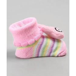 Cute Walk by Babyhug Sock Shoes with Bunny Applique - Pink