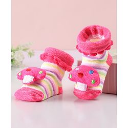 Cute Walk by Babyhug Sock Shoes with Mushroom Applique - Pink