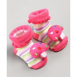 Cute Walk by Babyhug Sock Shoes with Mushroom Applique - Pink