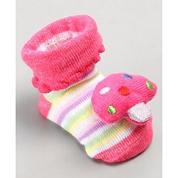 Cute Walk by Babyhug Sock Shoes with Mushroom Applique - Pink