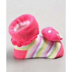 Cute Walk by Babyhug Sock Shoes with Mushroom Applique - Pink