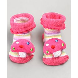 Cute Walk by Babyhug Sock Shoes with Mushroom Applique - Pink