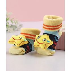 Cute Walk by Babyhug Sock Shoes with Star Applique - Yellow