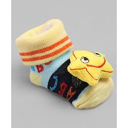 Cute Walk by Babyhug Sock Shoes with Star Applique - Yellow