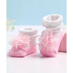 Cute Walk by Babyhug Sock Shoes with Flower Applique - Pink