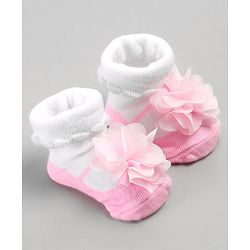 Cute Walk by Babyhug Sock Shoes with Flower Applique - Pink