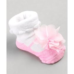 Cute Walk by Babyhug Sock Shoes with Flower Applique - Pink