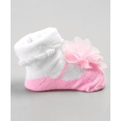 Cute Walk by Babyhug Sock Shoes with Flower Applique - Pink
