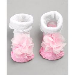 Cute Walk by Babyhug Sock Shoes with Flower Applique - Pink