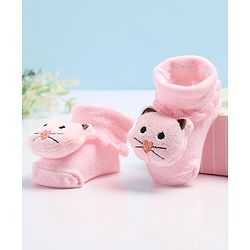 Cute Walk by Babyhug Sock Shoes with Cat Applique - Pink