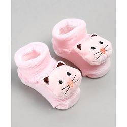 Cute Walk by Babyhug Sock Shoes with Cat Applique - Pink