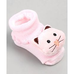 Cute Walk by Babyhug Sock Shoes with Cat Applique - Pink