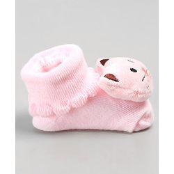 Cute Walk by Babyhug Sock Shoes with Cat Applique - Pink