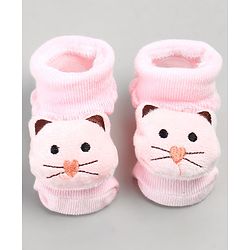 Cute Walk by Babyhug Sock Shoes with Cat Applique - Pink