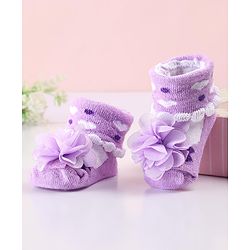 Cute Walk by Babyhug Sock Shoes with Flower Applique - Purple