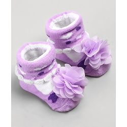 Cute Walk by Babyhug Sock Shoes with Flower Applique - Purple