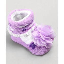 Cute Walk by Babyhug Sock Shoes with Flower Applique - Purple