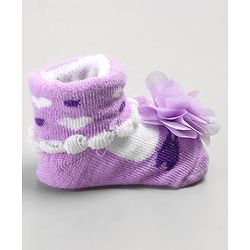 Cute Walk by Babyhug Sock Shoes with Flower Applique - Purple