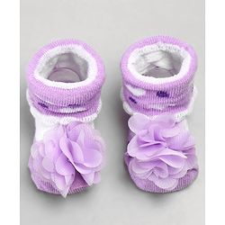 Cute Walk by Babyhug Sock Shoes with Flower Applique - Purple