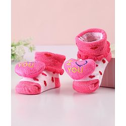 Cute Walk by Babyhug Sock Shoes with Heart Applique - Pink