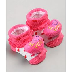 Cute Walk by Babyhug Sock Shoes with Heart Applique - Pink