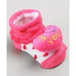 Cute Walk by Babyhug Sock Shoes with Heart Applique - Pink