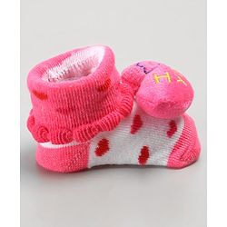 Cute Walk by Babyhug Sock Shoes with Heart Applique - Pink