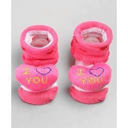 Cute Walk by Babyhug Sock Shoes with Heart Applique - Pink