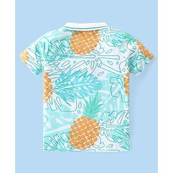 Babyhug Cotton Knit Half Sleeves Polo T-Shirt With Tropical Print - White