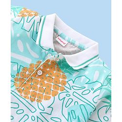 Babyhug Cotton Knit Half Sleeves Polo T-Shirt With Tropical Print - White
