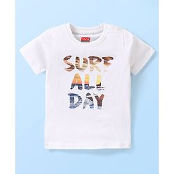 Babyhug 100% Cotton Knit Half Sleeves T-Shirt with Text Print - White