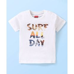 Babyhug 100% Cotton Knit Half Sleeves T-Shirt with Text print - White