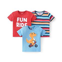 Babyhug Cotton Knit Half Sleeves T-Shirts with Dino and Text Print Pack of 3 - Multicolor
